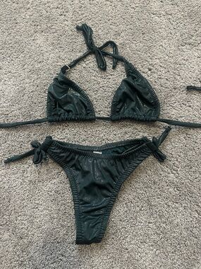 Shimmery Dark Green Triangle Bikini Set